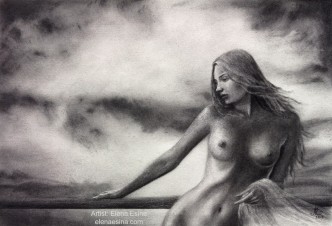 "Head in the Clouds" Charcoal Drawing