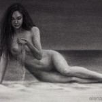 Charcoal drawing. Nude female. Dispersing moments.