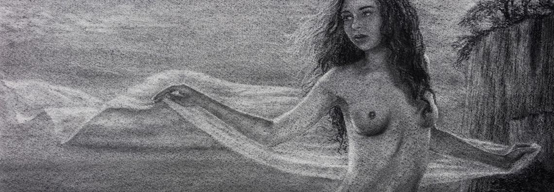 Charcoal drawing nude female youth