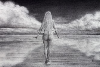 Elena Esina Charcoal Drawing. A Walk in The Clouds